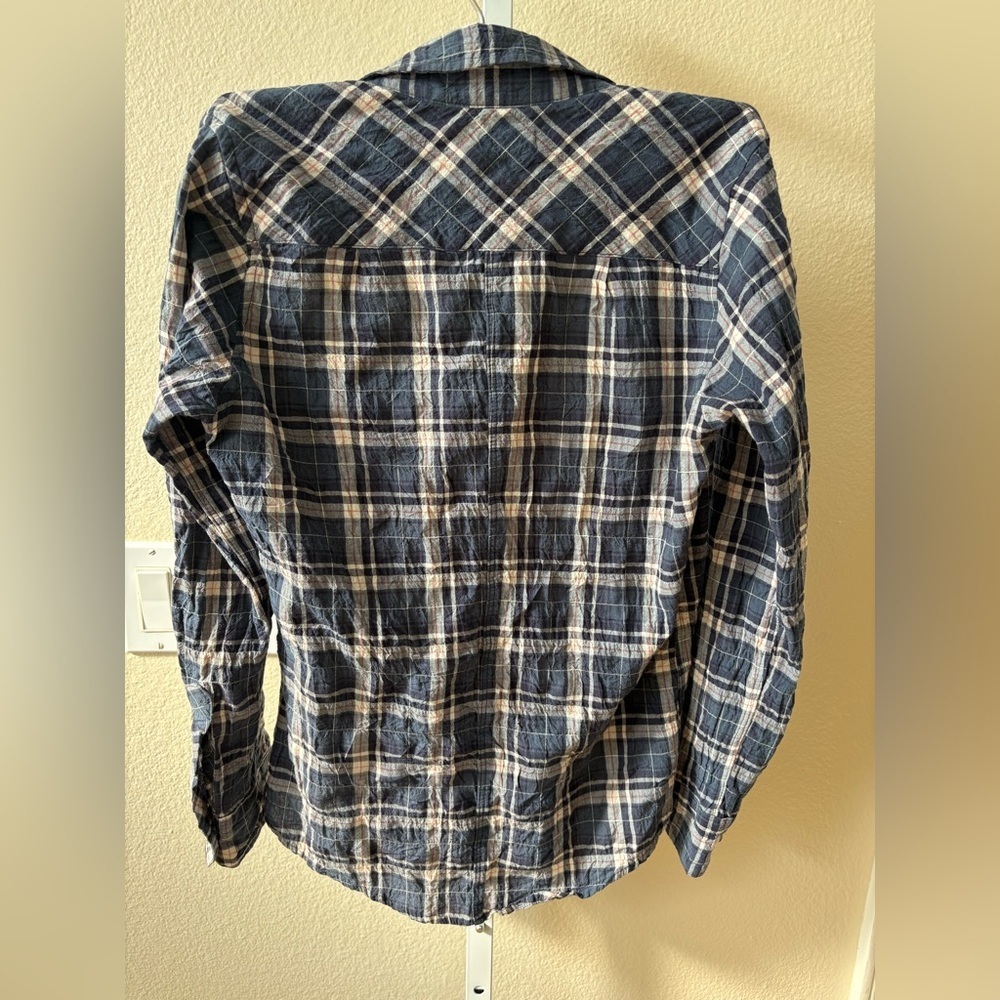 Free People Crinkled Plaid Button-down Shirt in Blue Combo - Size S - Picture 2 of 3